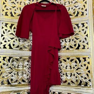 Lanyu 100% silk new burgundy wine asymmetrical elegant evening dress w/ cope XS